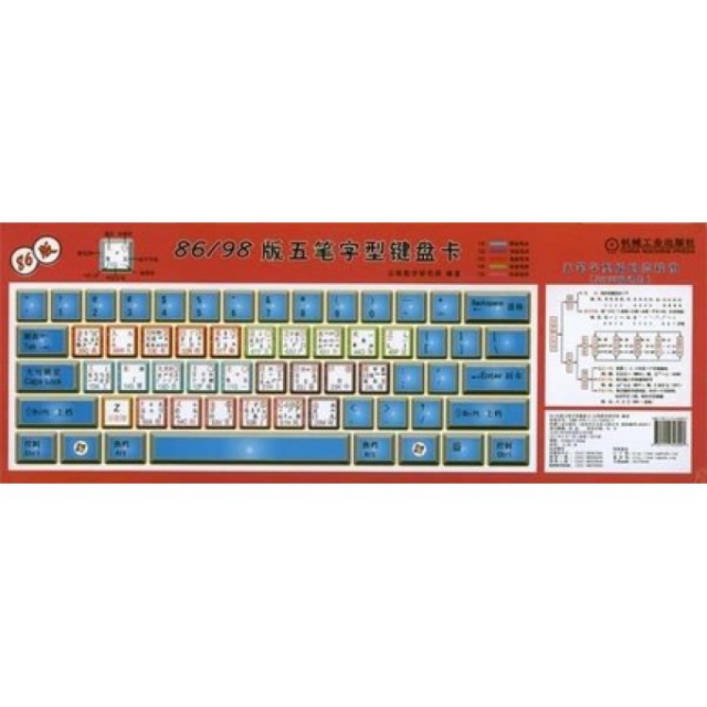 8698版五筆字型鍵盤卡