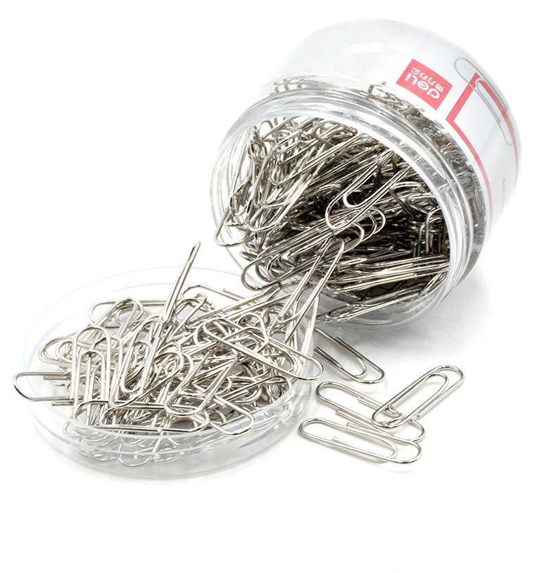 得力回形针1000枚29mm 筒装金属曲别针盒装三角 大头针 彩色回形针